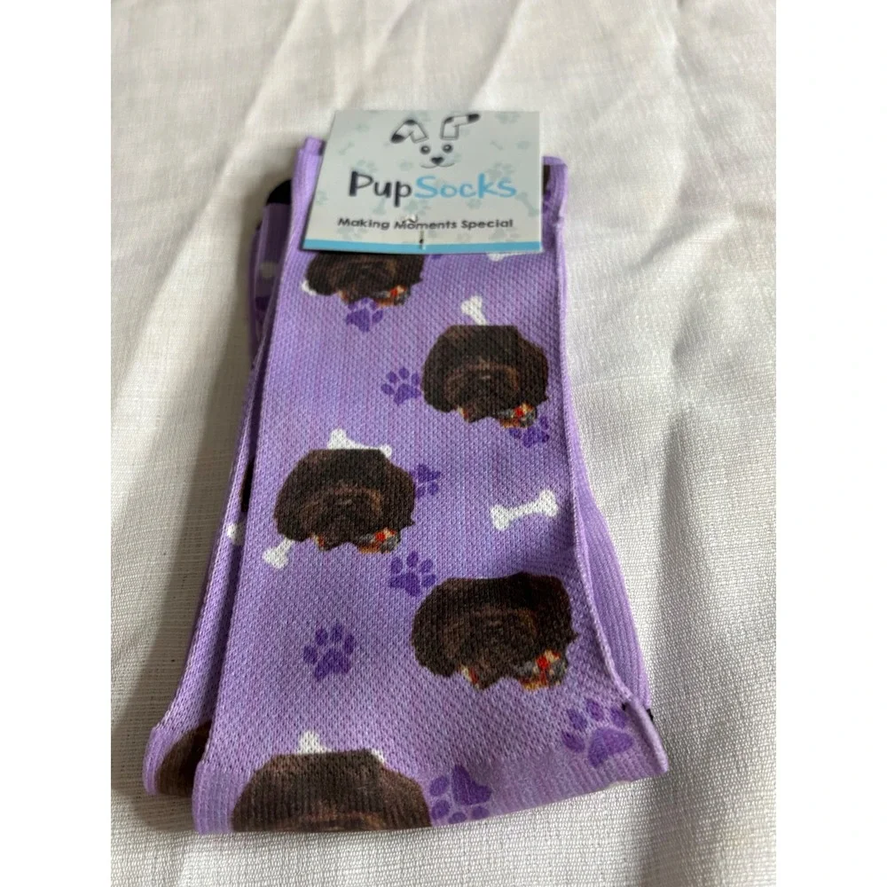 PupSocks Purple Dog Print Novelty Crew Socks Bones Paw Prints One Size